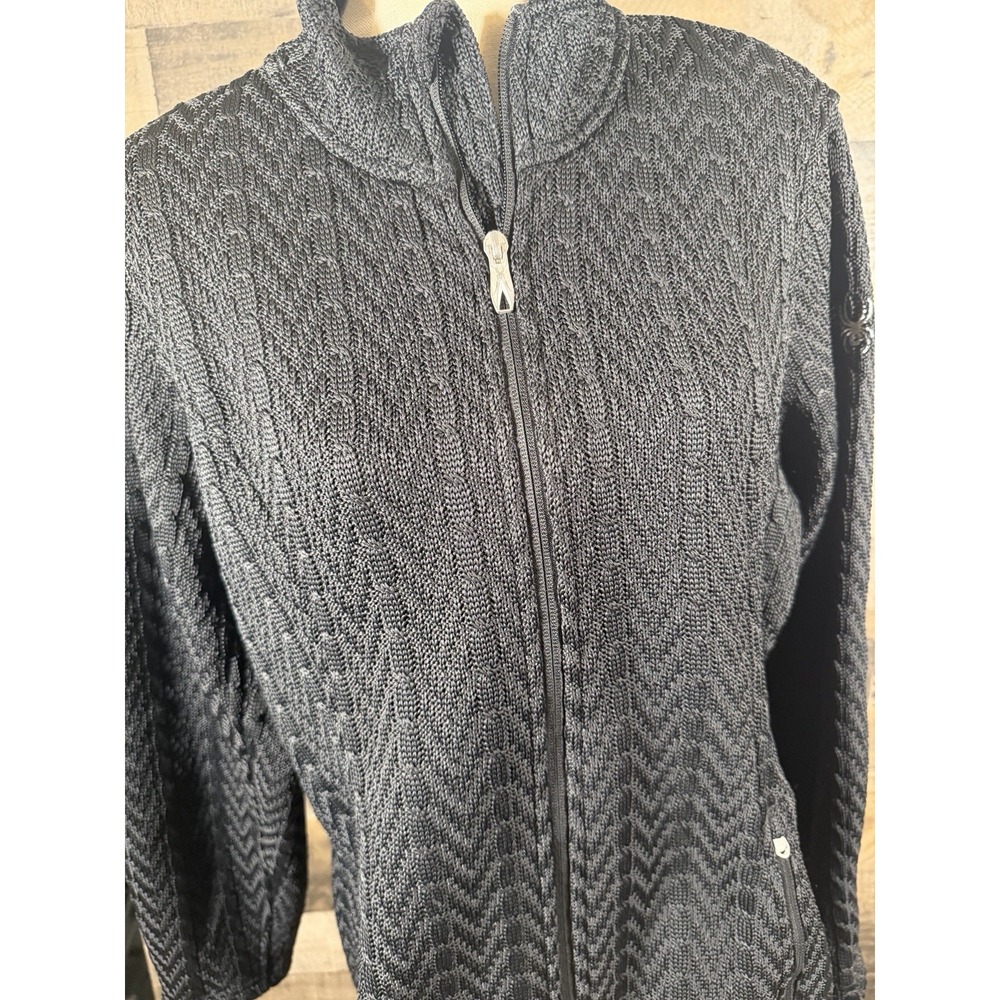 Spyder Core Sweater Full Zip Jacket Womens XL Black Cable Knit Fleece Lining - Picture 3 of 7